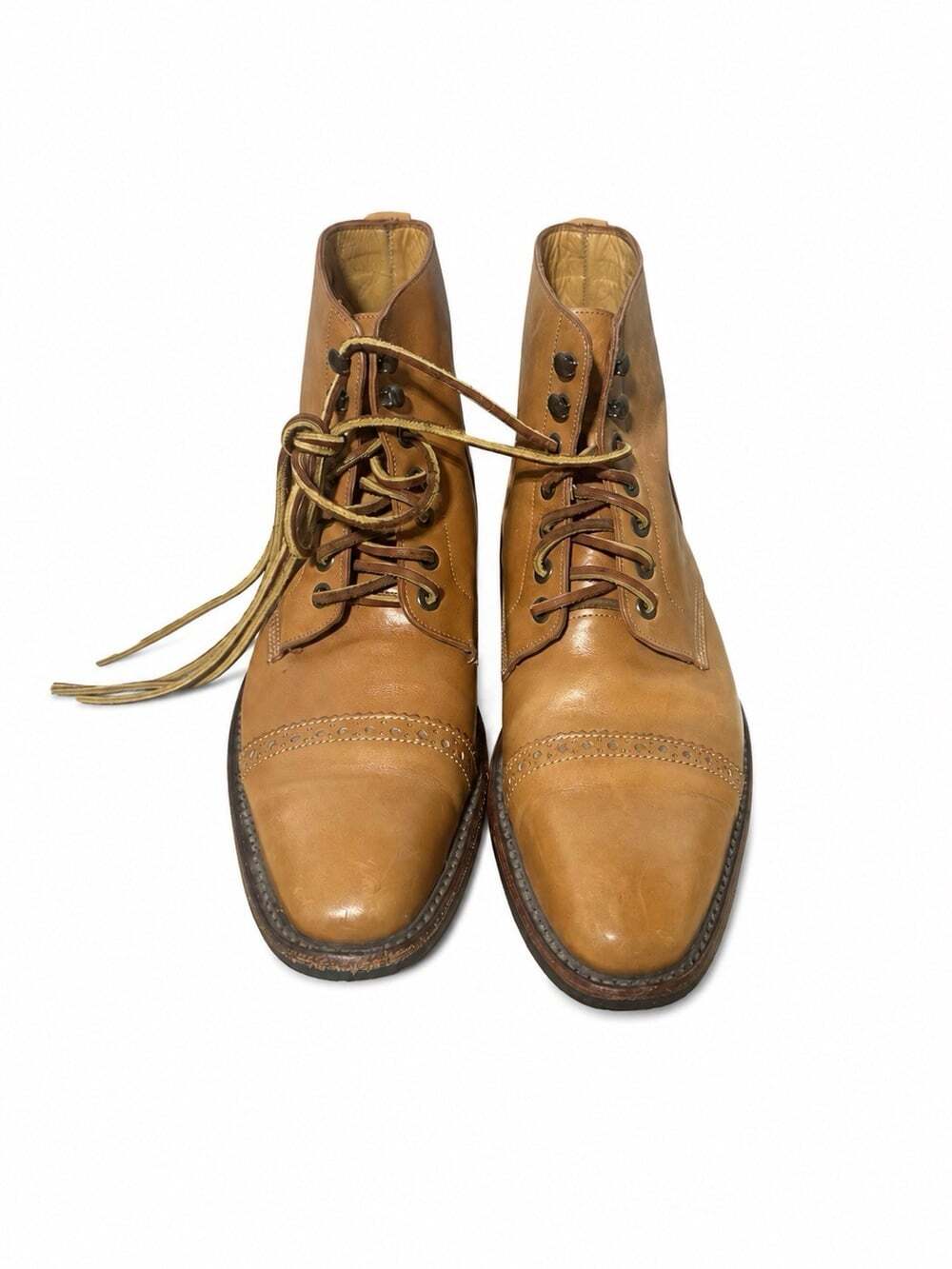 Tan Brown Leather Lace Up Cap Toe Ankle Boots Men’s Dress Casual Boots Preowned - Picture 3 of 7